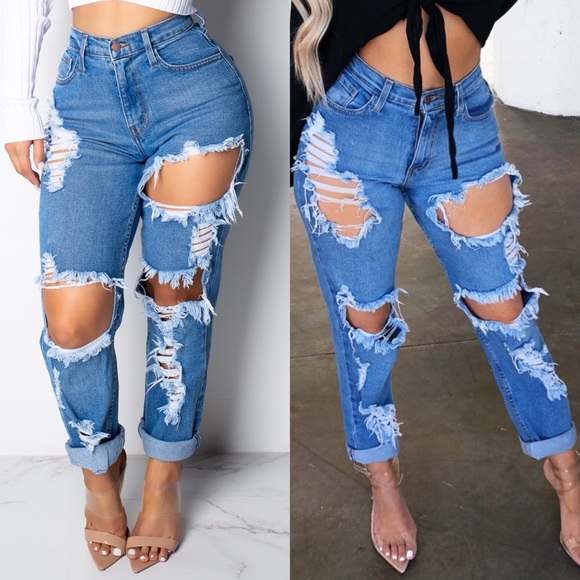 Vibrant Denim - ↬ Ripped To Shreds Distressed Mom/Boyfriend Jeans